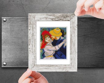 Mini Kreuzstich Stickmuster Moderne kleine Kunst - Tanz auf Bougival - von Pierre-Auguste Renoir - Winziges berühmtes Gemälde Kleines Meisterwerk berühmte Kunst