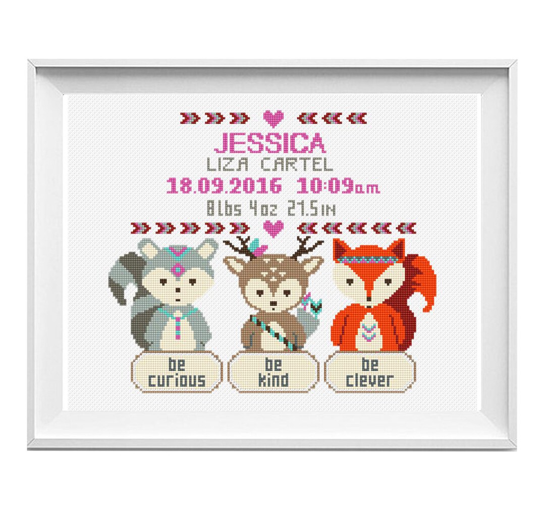 Birth Announcement Modern Cross Stitch Pattern, Funny Nursery Decor ...