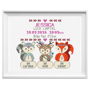 Birth Announcement modern cross stitch pattern, funny nursery decor, DIY new baby gift, Girl, Boy baby shower, counted cross stitch