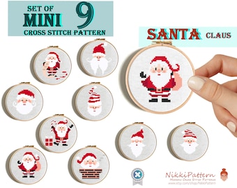 Santa Claus Christmas cross stitch pattern set Small cross stitch Santa Claus Tiny Christmas gift DIY gift Greeting card Noel Mini pattern