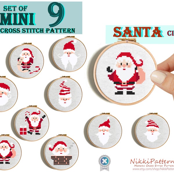 Santa Claus Christmas cross stitch pattern set Small cross stitch Santa Claus Tiny Christmas gift DIY gift Greeting card Noel Mini pattern