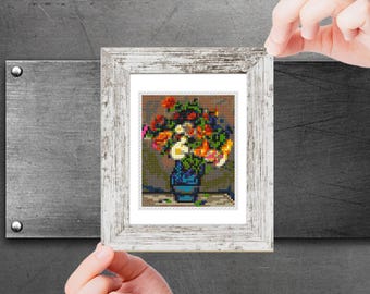 "Mini Kreuzstich Stickmuster ""Blumen in einer Vase von Pierre Auguste Renoir - Moderne kleine Kunst - Moderne Kunst - PDF - PDF"