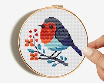 かわいい花柄の鳥のクロスステッチパターン | フープ刺繍 | PDF | すぐ