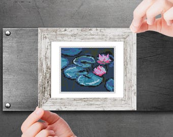 Water Lilies Mini Cross Stitch Pattern PDF, Claude Monet,  Famous painting, Small Tiny Art Embroidery, Instant Download