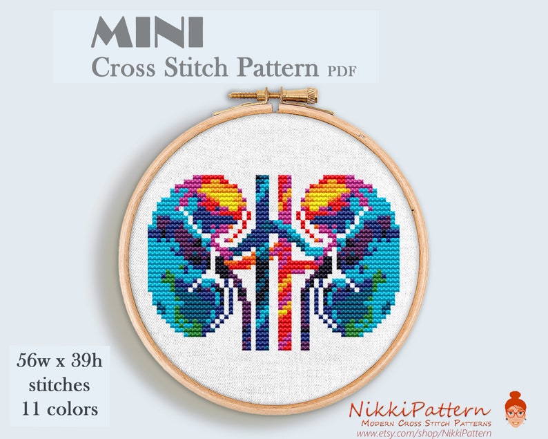 Kidney Mini Cross Stitch Pattern Anatomy Cross Stitch Human Etsy