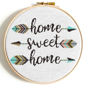 Home Sweet Home-kruissteekpatroon | Boho verenpijlen borduurwerk pdf | Citaat geteld kruissteekontwerp | Direct downloaden afbeelding 1
