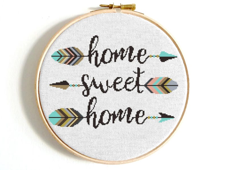 Home Sweet Home-kruissteekpatroon | Boho verenpijlen borduurwerk pdf | Citaat geteld kruissteekontwerp | Direct downloaden afbeelding 1