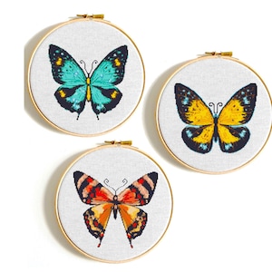 Butterfly cross stitch pattern, Beautiful colorful butterflies, Insect design embroidery, Cute animal insect hoop art, Instant download PDF