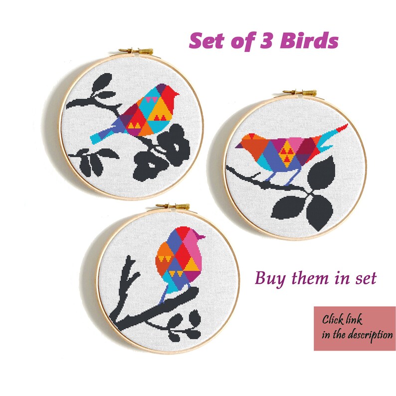 Birds Counted cross stitch pattern PDF Floral cross stitch Cute Bird on branch Modern cross stitch Animals cross stitch Easy cross stitch