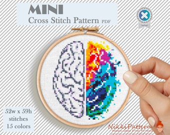 Brain mini cross stitch pattern Anatomy cross stitch Funny counted cross stitch Modern tiny cross stitch Colorful cross stitch Beginner PDF