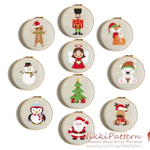 Christmas cross stitch pattern set Merry Christmas Counted cross stitch Santa Claus Angel Gingerbread Soldier Fox cross stitch Reindeer Fox