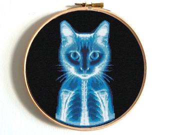 Funny cat cross stitch pattern, Cat X-ray x-stitch, Spooky and Quirky X-Ray cat, Unique embroidery pattern, Instant download