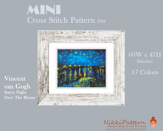 Set of 9 Mini Van Gogh Cross Stitch Pattern Modern Tiny Art Starry