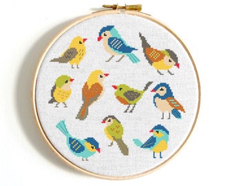 Cute Bird cross stitch Pillow cross stitch pattern PDF Easy Counted cross stitch Animal cross stitch Modern cross stitch Embroidery hoop art