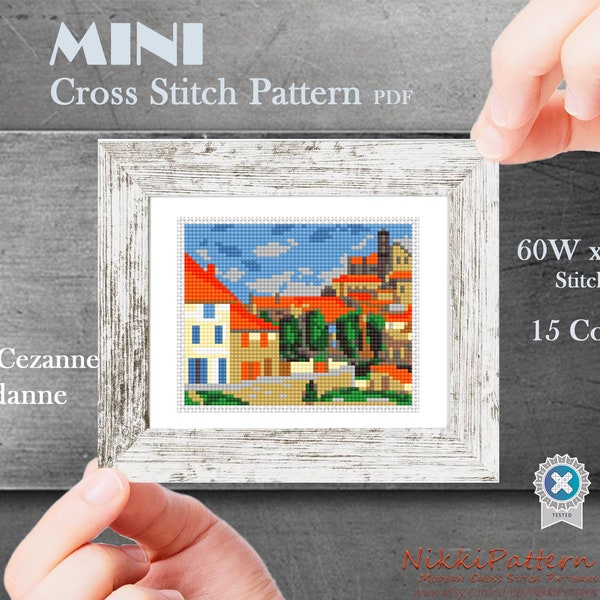 Mini cross stitch pattern Art Modern tiny - Gardanne - by Paul Cezanne Famous art miniature landscape painting Easy Instant download PDF