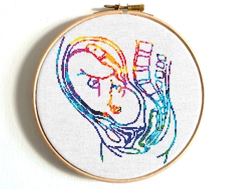 Human anatomy cross stitch pattern Embryo cross stitch Pregnancy Reproductive system Newborn Modern embroidery Instant download PDF