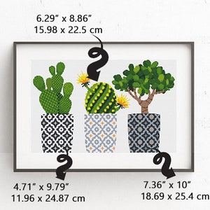Cactus cross stitch Pattern PDF Minimalist modern cross stitch set 3 Cacti Succulent cross stitch chart PDF Instant download image 2