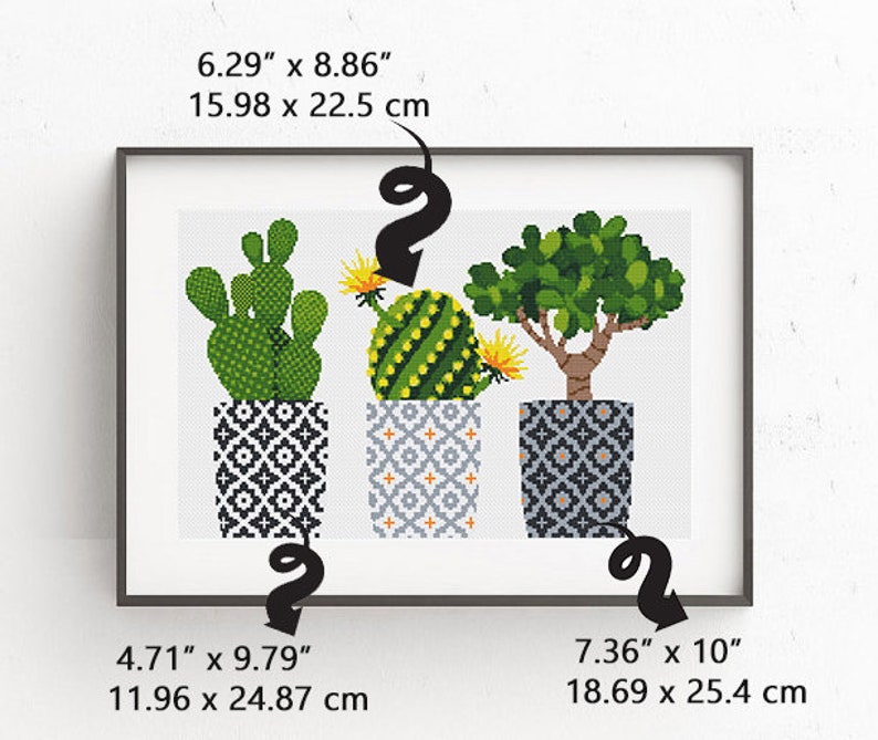 Cactus cross stitch Pattern PDF Minimalist modern cross stitch set 3 Cacti Succulent cross stitch chart PDF Instant download image 2