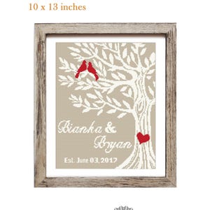 Wedding Cross Stitch Pattern PDF, Love tree with bird, DIY Add Your Names, Anniversary Gift, Alphabet Letters Included, Instant Download image 4