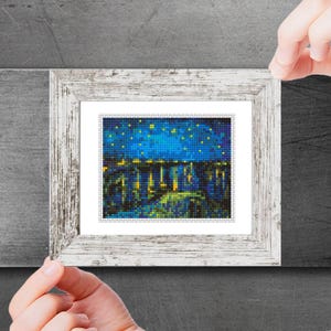 Mini Art Cross Stitch Pattern, Starry Night Over the Rhone by Van Gogh, Modern Tiny Embroidery PDF, Famous Painting Xstitch