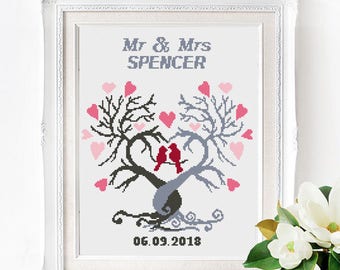 Wedding modern cross stitch pattern, personalized counted cross stitch chart, love, anniversary, wedding gift, Customizable DIY, digital PDF