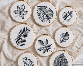 Leaves Cross stitch pattern, Monochrome tree leaf, Maple leaf Canada, Silhouette design, Oak, walnut chestnut, Instant download PDF