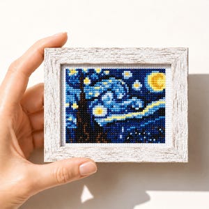 Korsstygnsmönster med stjärnklar natt, Van Gogh-räknat X-stygn, liten konst, mini-mästerverk, berömd målningsbroderi, PDF direktnedladdning