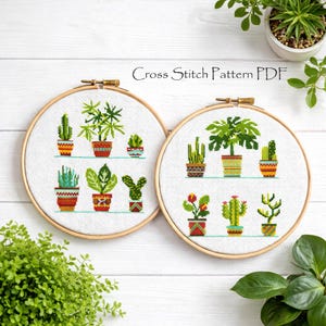 Cactus Cross Stitch Pattern Set – Mini Cacti Botanical Embroidery, Floral Pots, Modern Plant Design, Geometric Pots, Instant Download PDF
