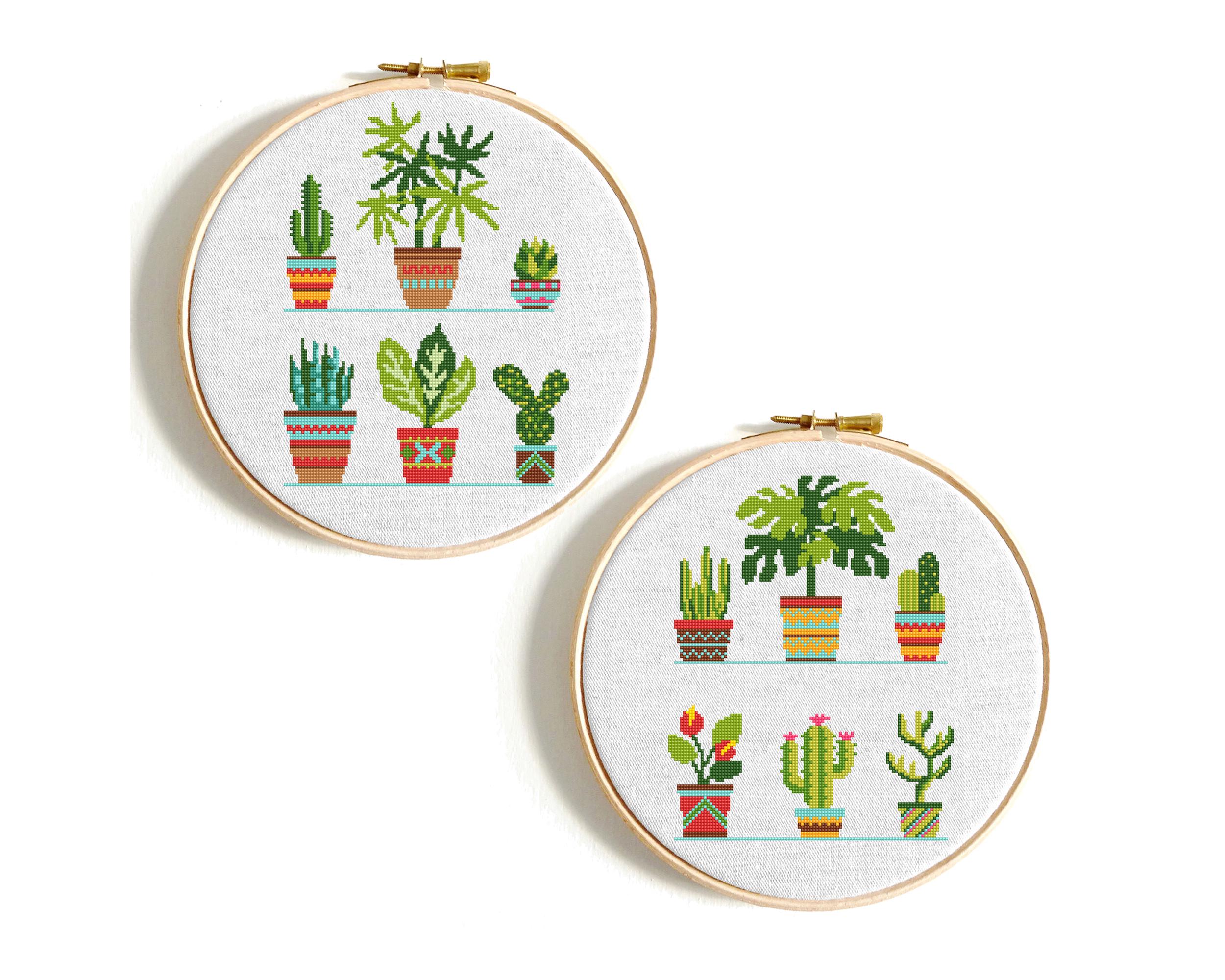 Cactus Cross Stitch Pattern Set  Mini Cacti Botanical Embroidery, Floral  Pots, Modern Plant Design, Geometric Pots, Instant Download PDF - Etsy
