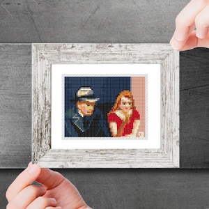 Mini Cross Stitch Pattern Art Nighthawks  by Edward Hopper Famous painting cross stitch Instant download PDF Small Tiny Miniature art
