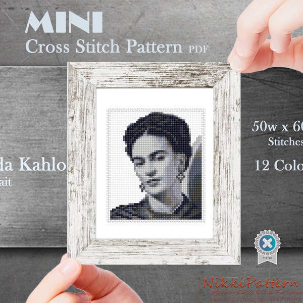 Mini cross stitch pattern Modern tiny art - Frida Kahlo Portrait - Famous people Hand embroidery Tiny miniature picture Small easy art