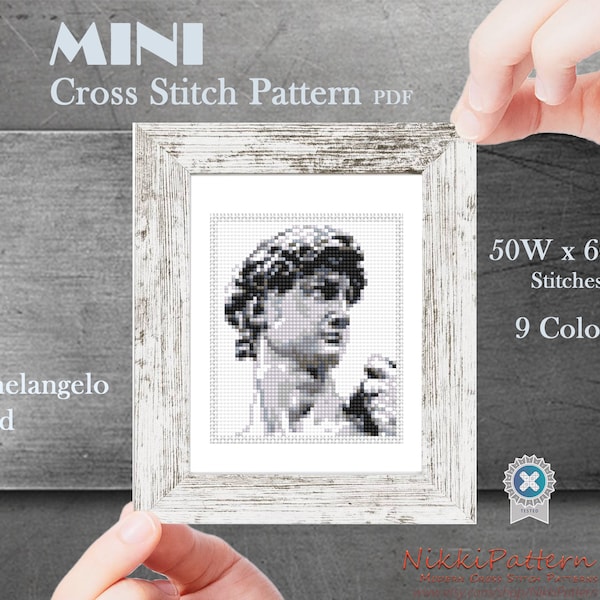 Mini cross stitch pattern Modern tiny art - David - by Michelangel Famous art Tiny miniature statue  monument painting cross stitch PDF