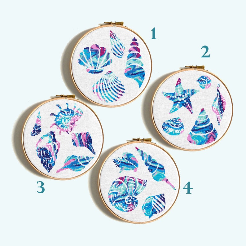 Seashells Cross Stitch Pattern Watercolor Cross Stitch Counted | Etsy
