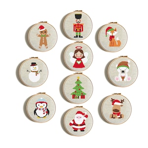 Kreuzstich Stickmuster, Weihnachten, Weihnachtsmann, Schneemann, Pinguin Ornamente, lustige Karten, DIY für Kinder, Mini Stickerei, sofort download