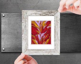 Mini art cross stitch pattern, Red Canna by Georgia O'Keeffe, mini floral masterpiece, famous painting PDF pattern, small tiny miniature art