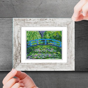 Mini Cross Stitch Pattern PDF, The Japanese Footbridge - by  Claude Monet, Famous painting, Small Tiny Art Embroidery, Instant Download