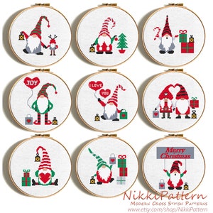 Christmas cross stitch pattern Gnome set Merry Christmas Counted cross stitch Christmas DIY gift Christmas Card Easy beginner PDF pattern