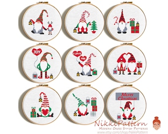 Christmas cross stitch pattern Gnome set Merry Christmas Counted cross stitch Christmas DIY gift Christmas Card Easy beginner PDF pattern