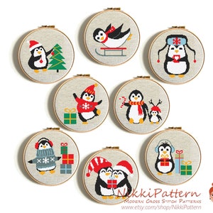 Christmas cross stitch pattern Penguin set Small cross stitch Christmas DIY gift Christmas Card Tiny cross stitch Easy PDF pattern Mini