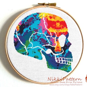 Human Skull cross stitch pattern Funny cross stitch Modern cross stitch Brain cross stitch Brain tattoo Easy Counted cross stitch PDF