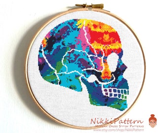 Human Skull cross stitch pattern Funny cross stitch Modern cross stitch Brain cross stitch Brain tattoo Easy Counted cross stitch PDF