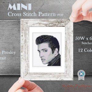 Elvis Presley mini cross stitch pattern, Modern tiny Portrait, Famous movie star, Tiny miniature picture painting Small easy frame art image 2