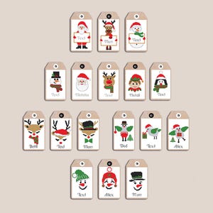 Weihnachten Kreuzstich Geschenkanhänger - Mini lustige Weihnachtsornamente, personalisierte Geschenkanhänger, Weihnachtsmann, Rentier, Schneemann, Elfe & Pinguin Etiketten