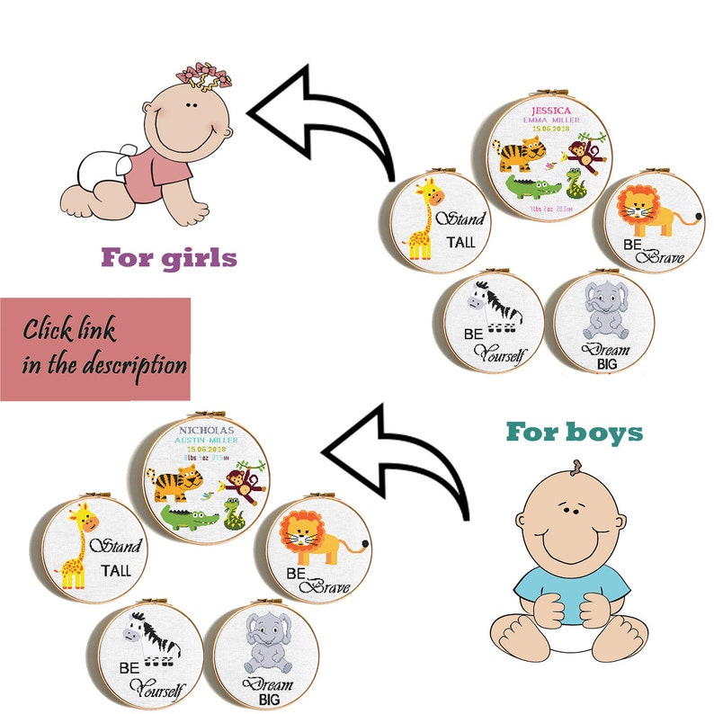 Baby cross stitch Birth announcement Safari Animal cross Etsy