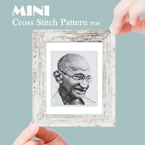 Mini cross stitch pattern, Modern tiny art Gandhi Portrait, Famous person, Hand embroidery Tiny miniature picture, Small easy art, Digital
