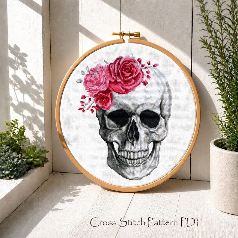 Skull Cross Stitch Pattern PDF, Human Skeleton Embroidery Design ...
