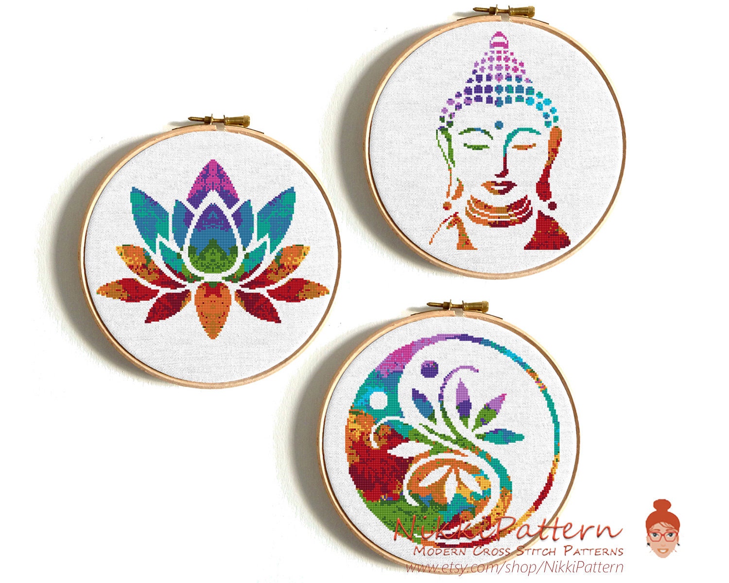 Mandala Cross Stitch Lotus Cross Counted Cross Yang Watercolor Art Buddha Stitch Silhouette - Etsy Hoop Flower Stitch Yoga Modern Patterns Yin