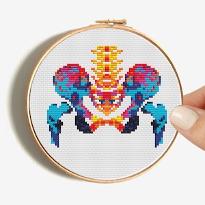 Mini anatomy cross stitch pattern, Human hip, Human skeleton hand embroidery, Scary x-stitch PDF, Modern design, Digital instant download
