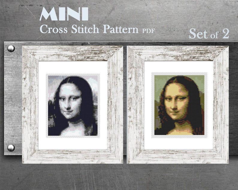 Mona Lisa Mini Cross Stitch Pattern | Leonardo da Vinci, Tiny Embroidery Design | Classic Art PDF Download | Small & Easy DIY Stitch image 1