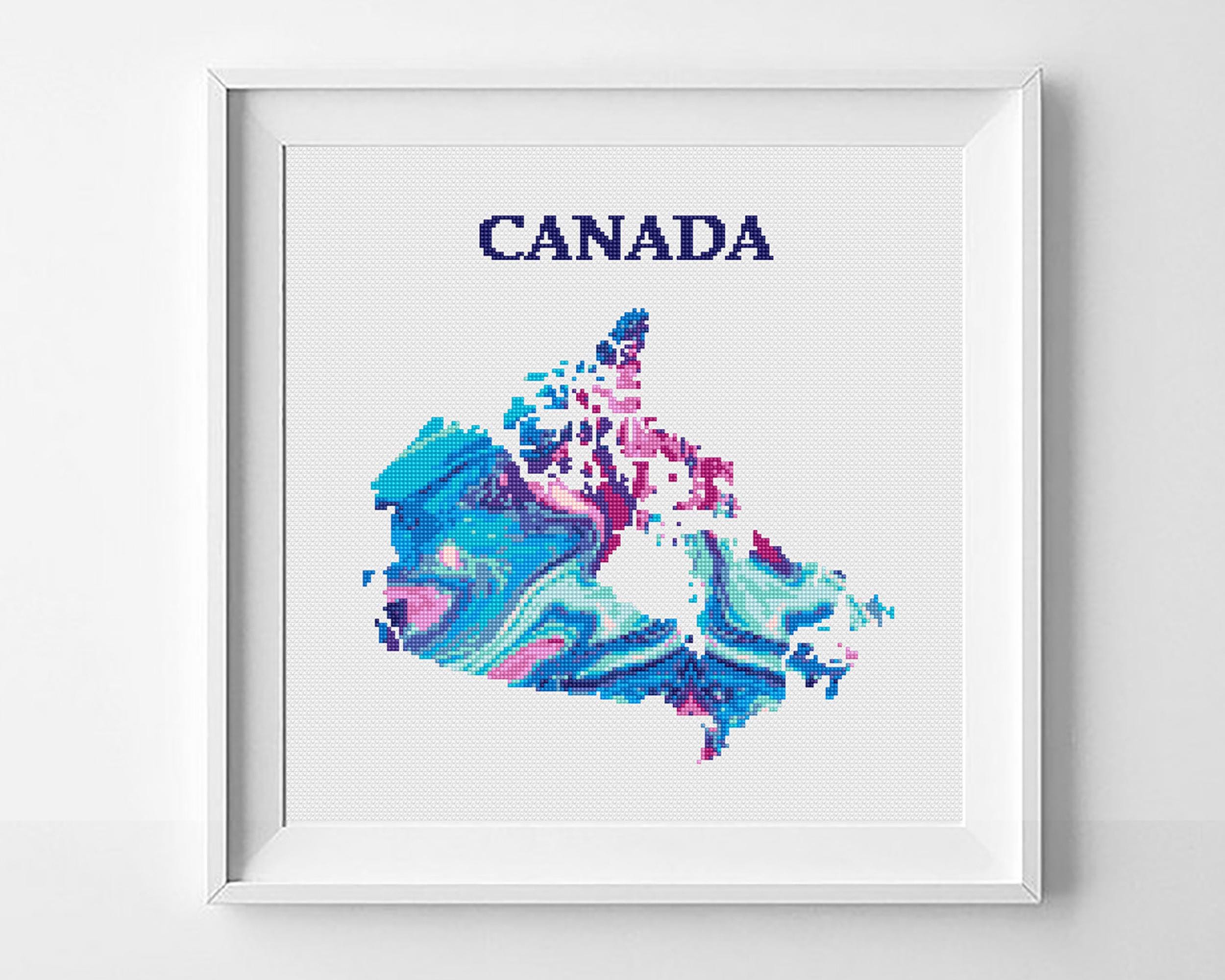 Canada cross stitch pattern, World cross stitch, Watercolor Map silhouette embroidery, Modern Counted cross stitch, Home sweet home PDF